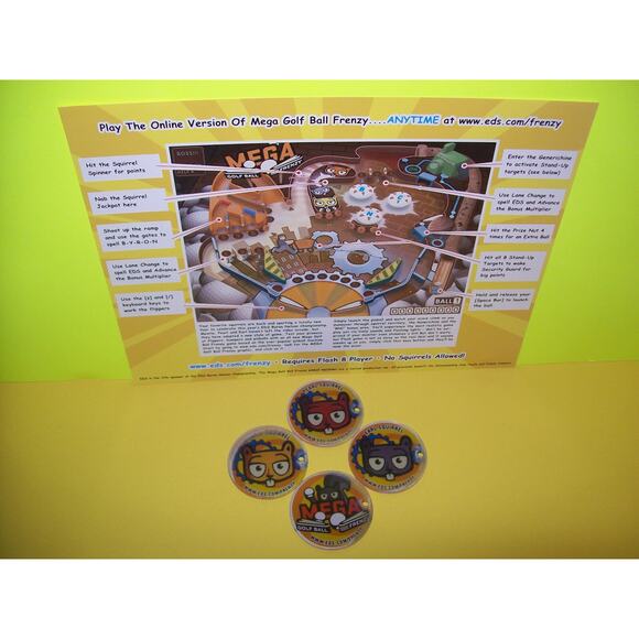 Mega Golf Ball Frenzy Pinball Machine Promo Sales Flyer and Plastic Key Chains - Picture 2 of 3